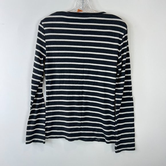 Tory Burch Sz Medium Gray White Striped Graphic Tee - Picture 2 of 15